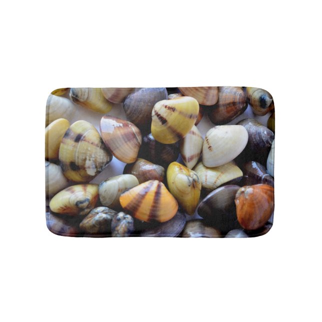 Lots of Colourful Clam Shells, Mussels Bath Mat (Front)