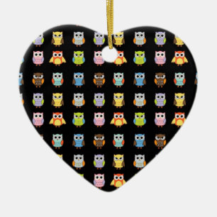 Lots of Colourful Cute Owls Pattern Ceramic Ornament