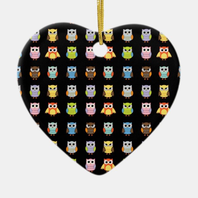 Lots of Colourful Cute Owls Pattern Ceramic Ornament (Front)