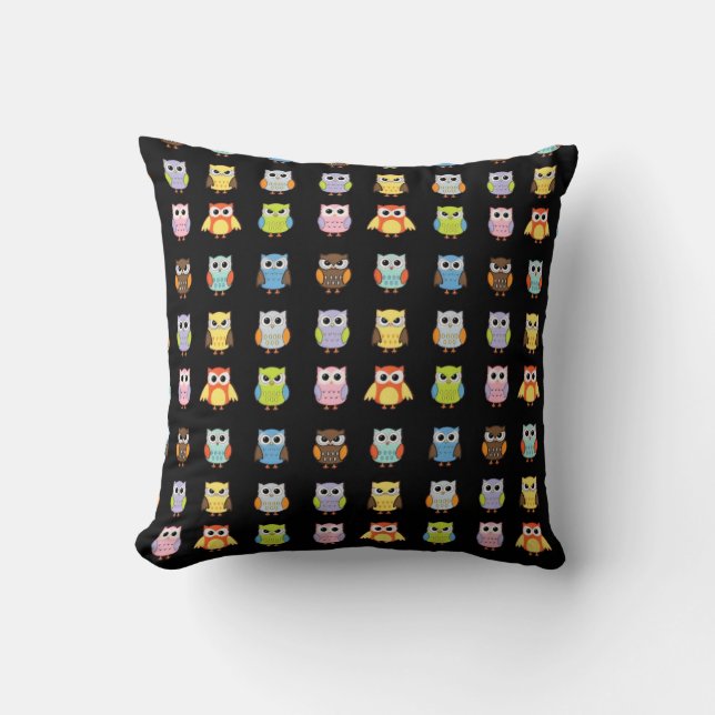 Lots of Colourful Cute Owls Pattern Cushion (Front)