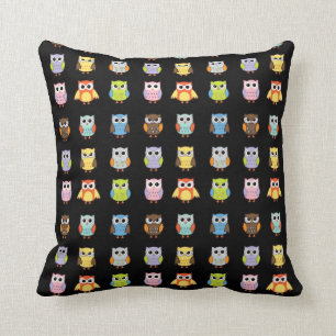 Lots of Colourful Cute Owls Pattern Cushion