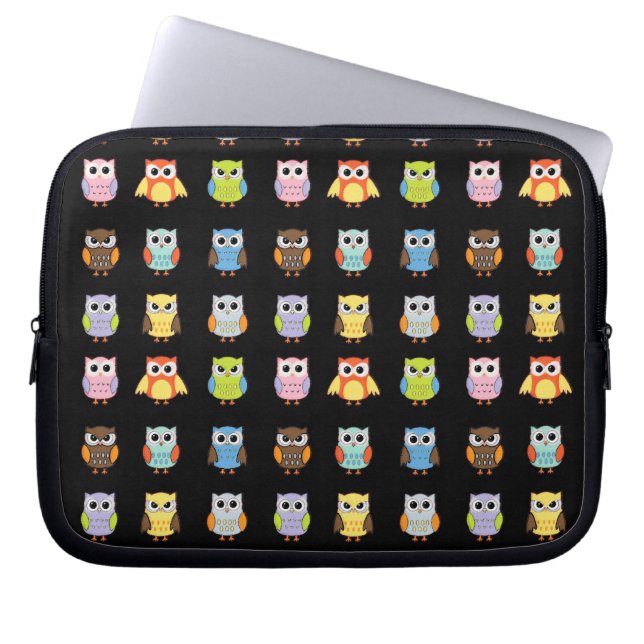 Lots of Colourful Cute Owls Pattern Laptop Sleeve (Front)