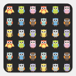 Lots of Colourful Cute Owls Pattern Square Sticker