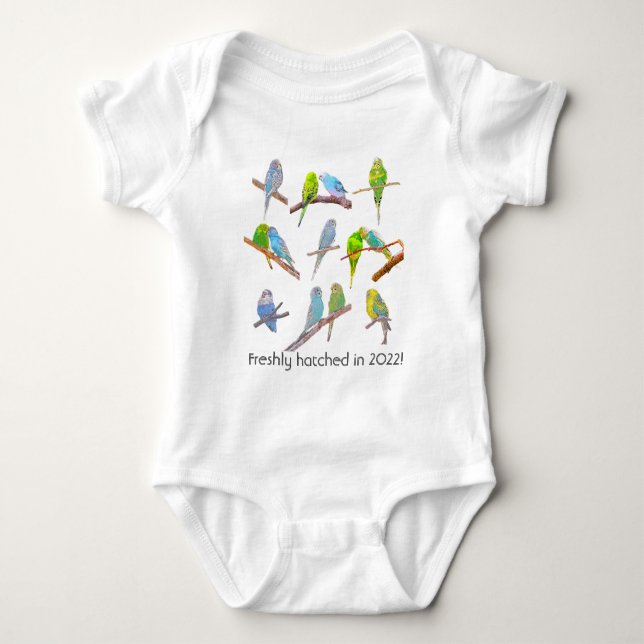 Lots of colourful parakeets - cute little birds    baby bodysuit (Front)