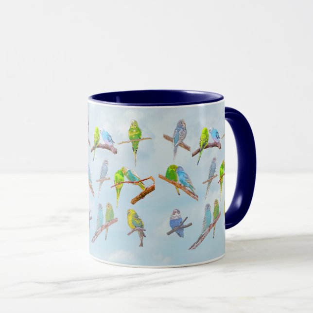 Lots of colourful parakeets - cute little birds  mug (Front Right)