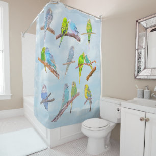 Lots of colourful parakeets - cute little birds shower curtain
