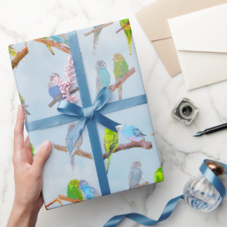 Lots of colourful parakeets - cute little birds  wrapping paper