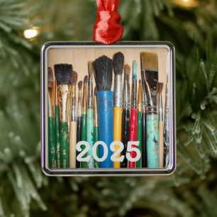 Lots of Colourful Used Paint Brushes Metal Ornament