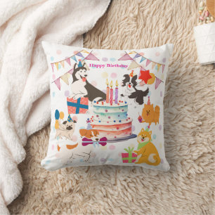 Lots of cute dogs ♡ Pink birthday party Cushion
