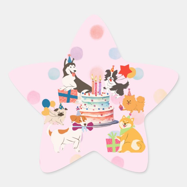 Lots of cute dogs Pink party  Star Sticker (Front)
