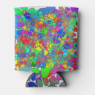 Lots Of Dog Paw Prints All Over Can Cooler