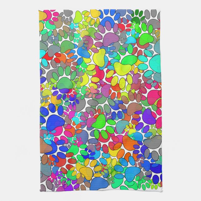 Lots Of Dog Paw Prints Tea Towel (Vertical)