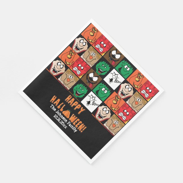 Lots of Fun Scary Halloween Faces Napkin (Corner)