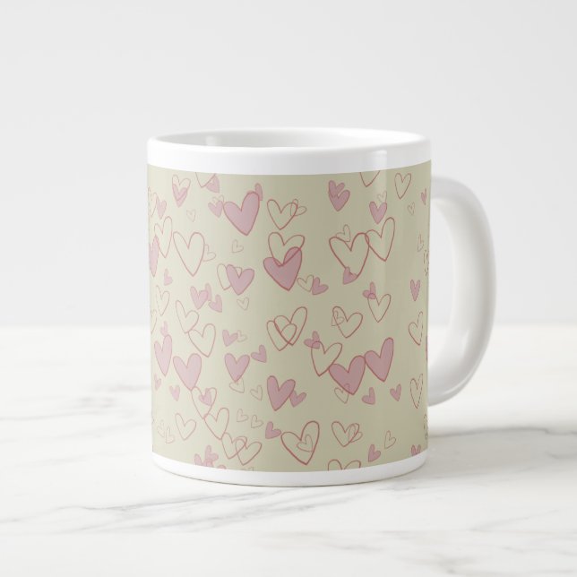 Lots of Hearts Beige Large Mug. Coffee Mug (Front Right)