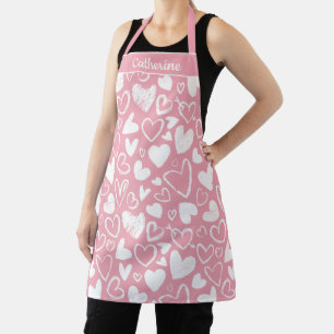 Lots Of Hearts Pink and White Personalise Apron
