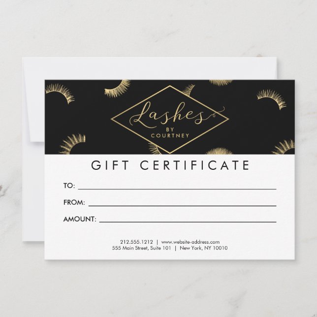 Lots of Lashes Pattern Black/Gold Gift Certificate (Front)