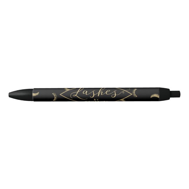 Lots of Lashes Pattern Black/Gold Personalised Black Ink Pen (Front)