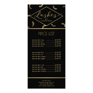 Lots of Lashes Pattern Lash Salon Black/Gold Rack Card