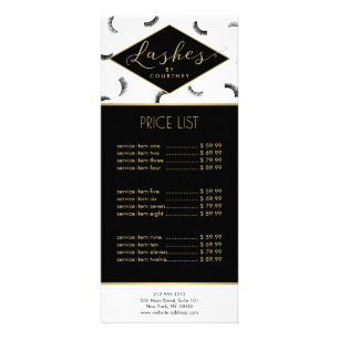 Lots of Lashes Pattern Lash Salon White/Black/Gold Rack Card