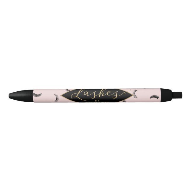 Lots of Lashes Pattern Pink/Black Personalised Black Ink Pen (Front)
