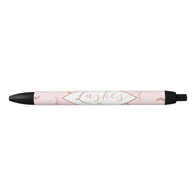 Lots of Lashes Pattern Pink/Rose Gold Personalised Black Ink Pen (Front)