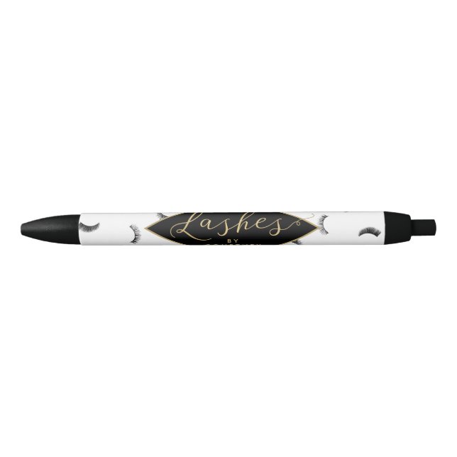 Lots of Lashes Pattern White/Black Personalised Black Ink Pen (Front)