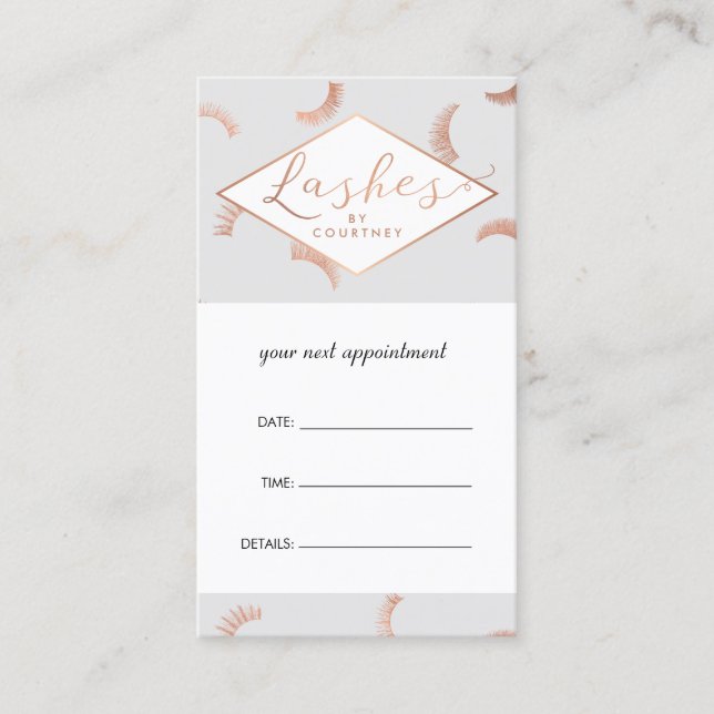 Lots of Lashes Salon Grey/Rose Gold Appointment Card (Front)