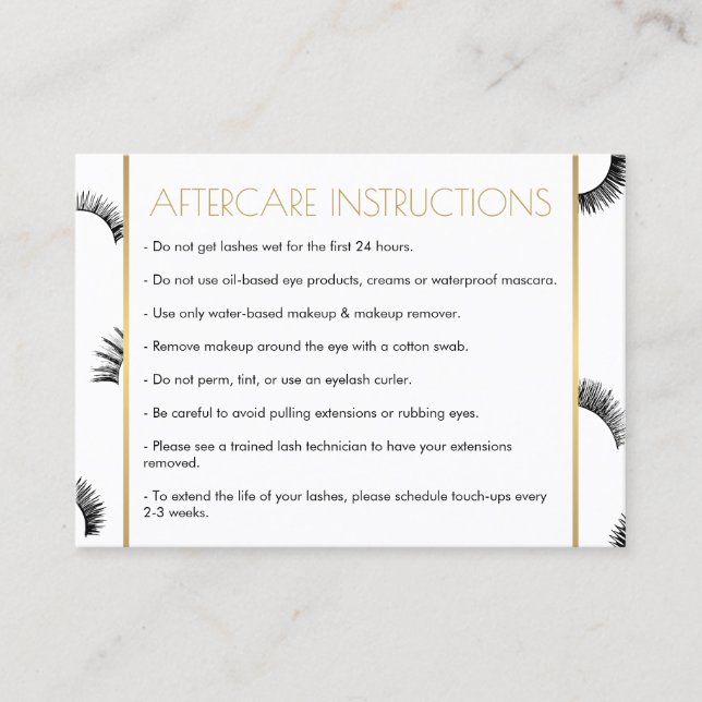 Lots of Lashes Salon White/Black Aftercare Card (Front)