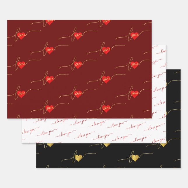 LOTS OF LOVE GOLD MODERN SCRIPT WITH HEARTS WRAPPING PAPER SHEET (Set)