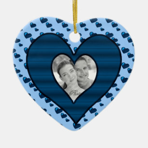 Lots of Love (Heart Pattern) (Blue) (Photo) Ceramic Tree Decoration