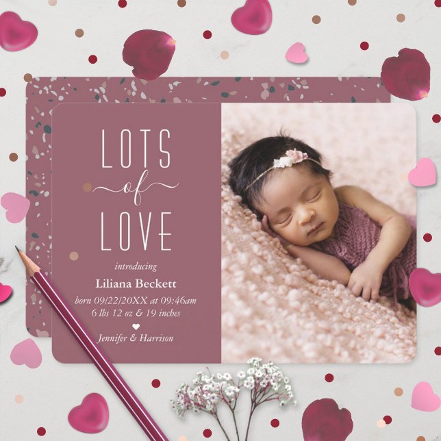 "Lots of Love" Modern Photo Birth Announcement (Creator Uploaded)