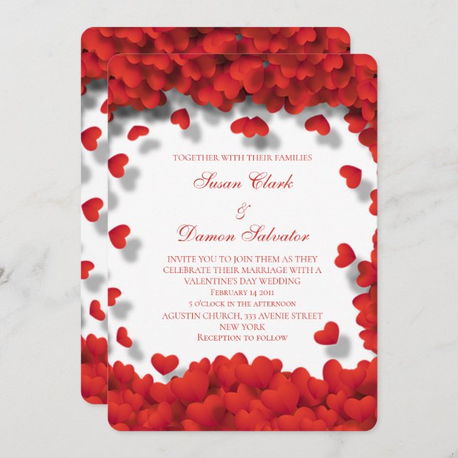 Lots Of Red Hearts Valentine's Wedding Day Invitation (Front/Back)