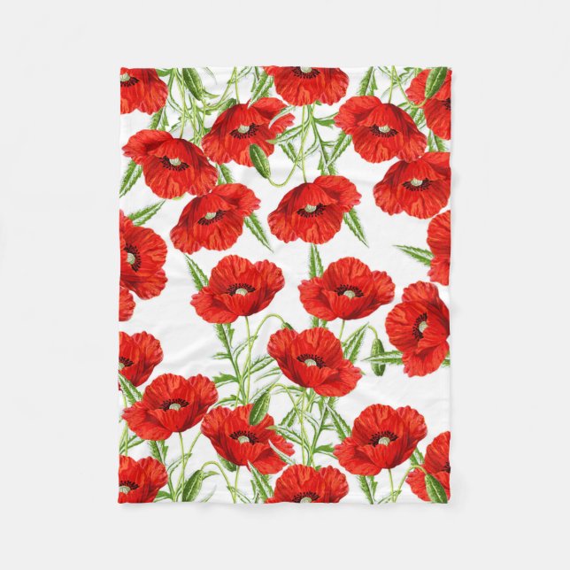 Lots of Red Poppies Fleece Blanket (Front)