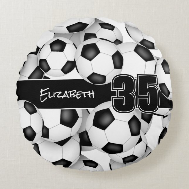 Lots of soccer balls girls sports room decor round cushion (Front)