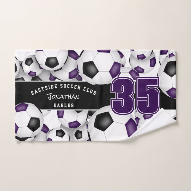 Lots of soccer balls team spirit black purple hand towel (Hand Towel)