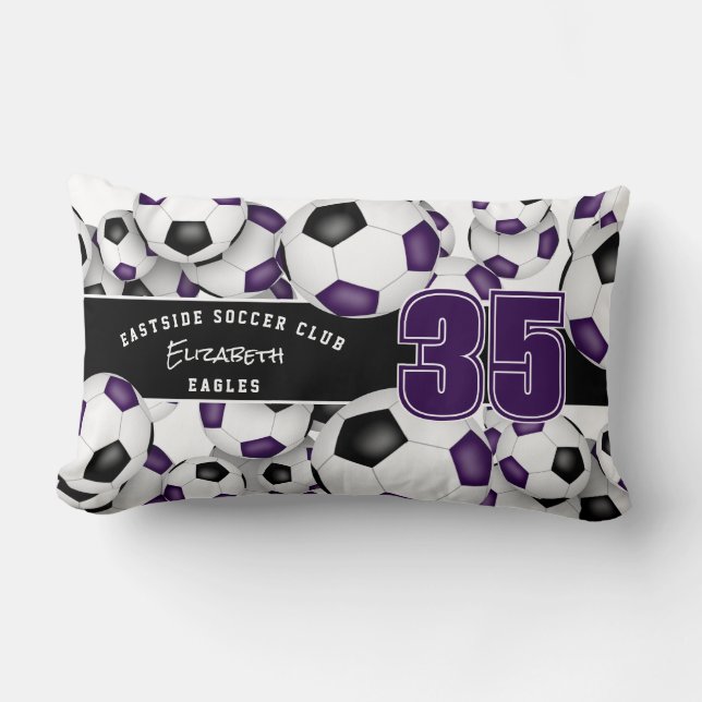 Lots of soccer balls team spirit gift purple black lumbar cushion (Front)