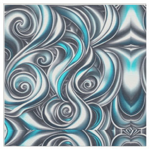 Lots of Swirls Turquoise Paint Pour Design Fabric