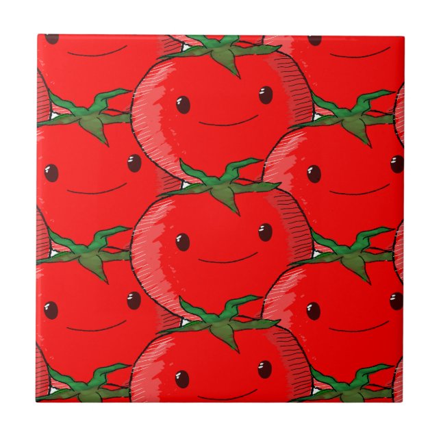 Lots of Tomato Cute Pattern Drawing Ceramic Tile (Front)
