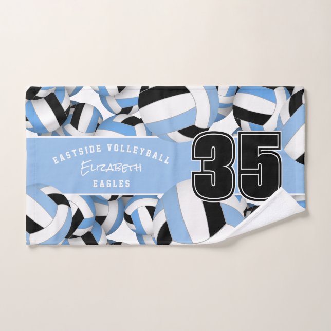 Lots of volleyballs athlete name light blue black hand towel (Hand Towel)