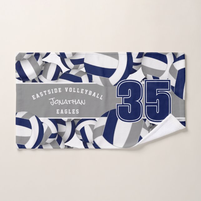 Lots of volleyballs athlete name navy blue grey hand towel (Hand Towel)