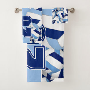 Lots of volleyballs custom player name blue white bath towel set