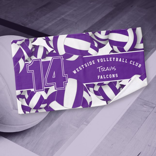 Lots of volleyballs purple white team colours hand towel (Creator Uploaded)