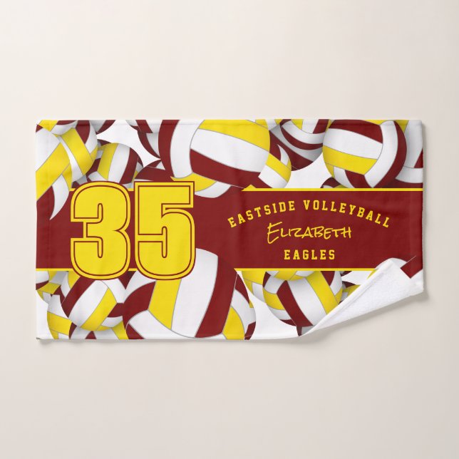 Lots of volleyballs sports team gifts maroon gold hand towel (Hand Towel)