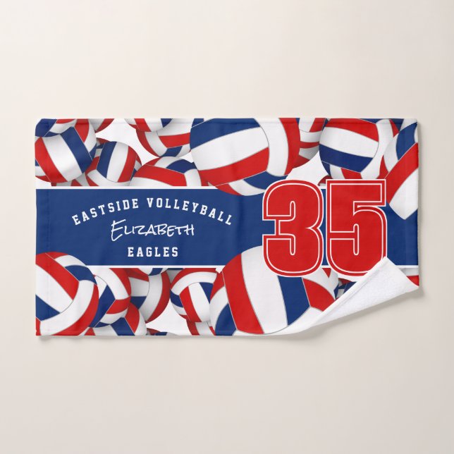 Lots of volleyballs team colours gifts red blue hand towel (Hand Towel)