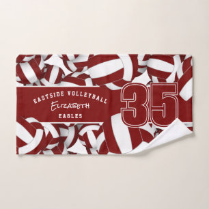 Lots of volleyballs team spirit gifts maroon white hand towel