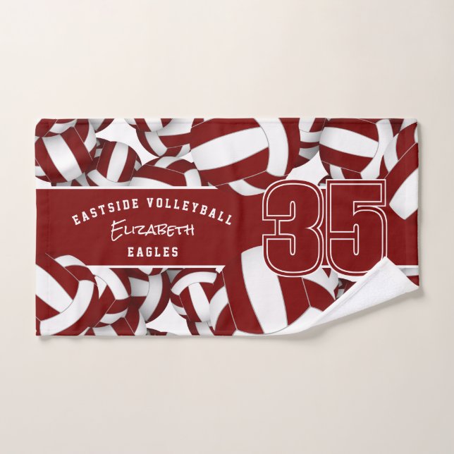 Lots of volleyballs team spirit gifts maroon white hand towel (Hand Towel)