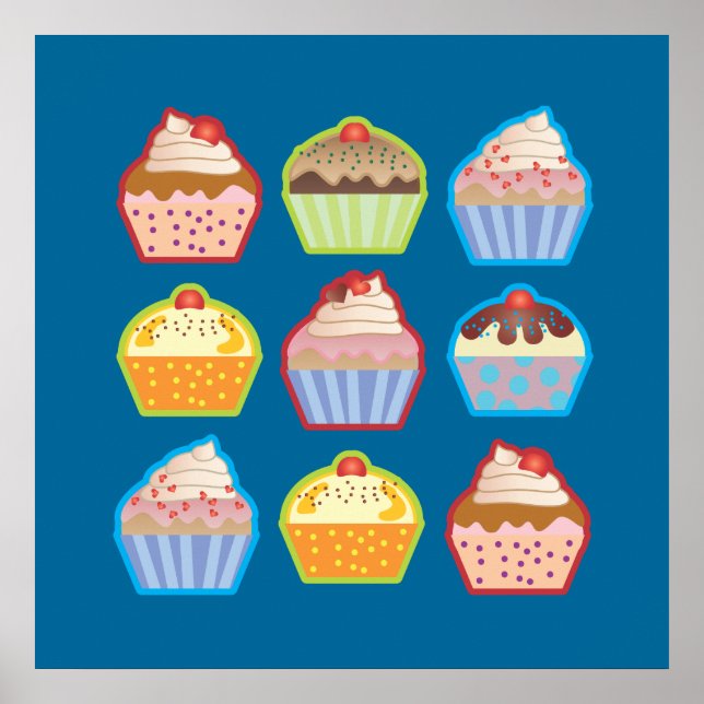 Lotsa Cupcakes Blue Poster (Front)