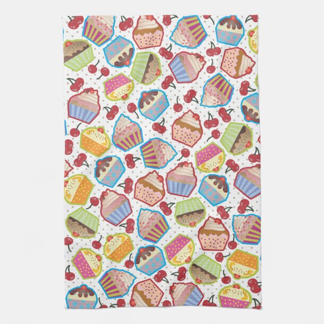 Lotsa Cupcakes n Cherries Kitchen Towel (Vertical)