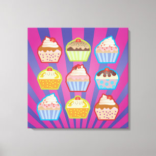 Lotsa Cupcakes Purply Blue Stripes Wrapped Canvas