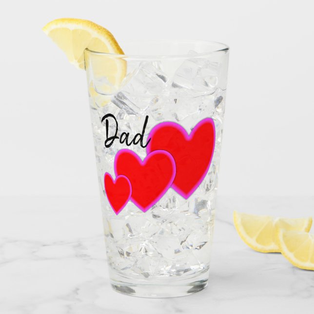 Lotsa Love Red Pink Love Hearts Dad Custom Name Glass (Front Ice)